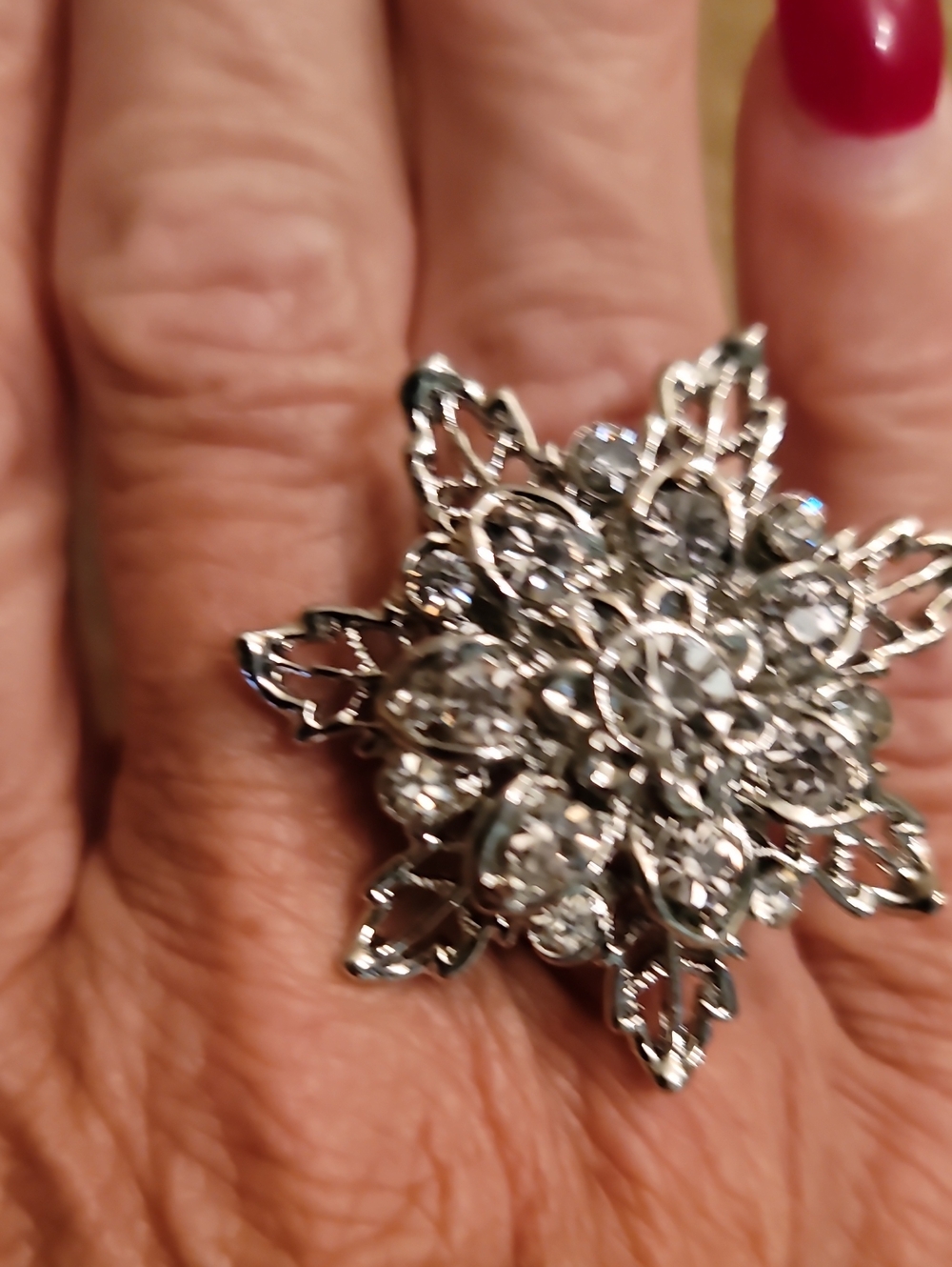 Silver Crystal Snowflake Statement Ring - Women Jewelry